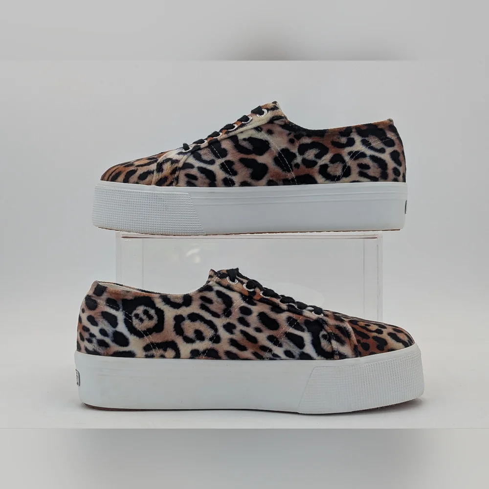 NWT SUPERGA® Fierce Leopard  Chunky Platform Sneaker Size 8.5 Brown/Black/White